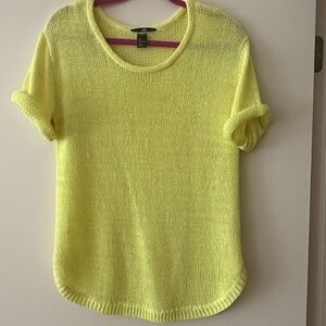 H&M Neon Yellow Open-Knit Short Sleeve Sweater L